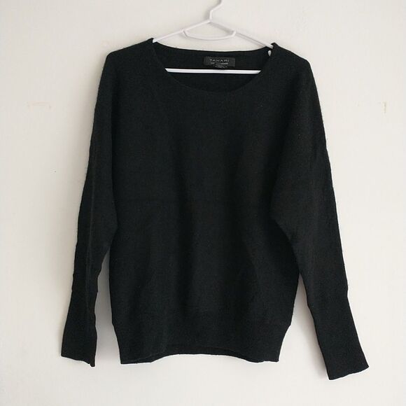 TAHARI Sweater Womens M Black 100% 2-Ply Cashmere Long Sleeve Round Neck Luxury - Picture 1 of 9